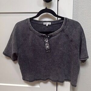 Fitz + Eddi Gray Waffle Knit Henley Crop Top Size Small